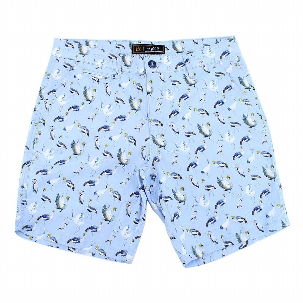NEW EIGHT X men's crane print shorts in sky blue